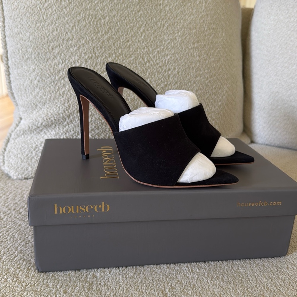 New - House of CB - Andromeda black suede pointed mule